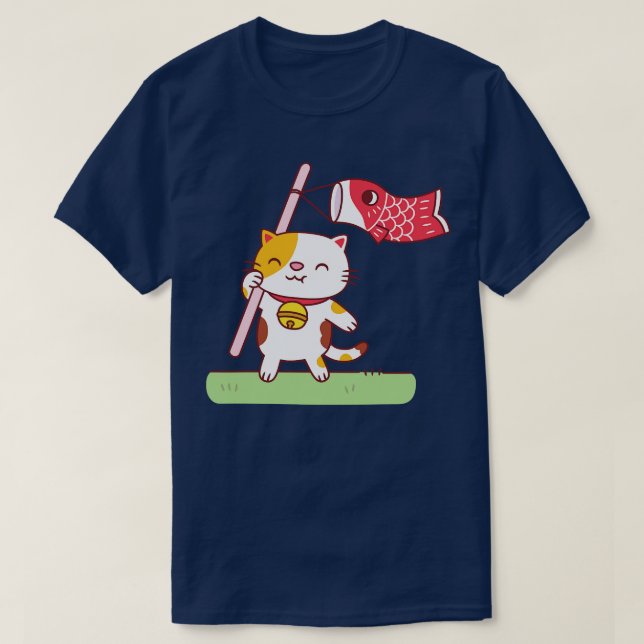 T-shirt Cute Neko Chat avec Koinobori p Streamer (Design devant)
