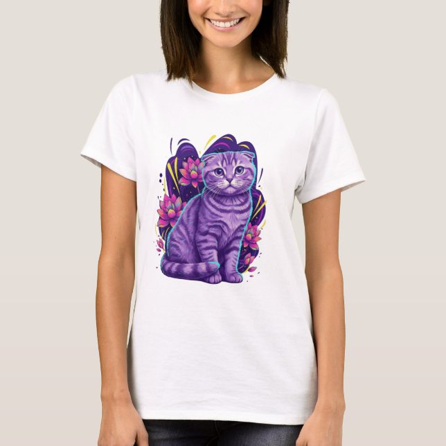 T-shirt Cute Neon Cat Imaginaire Art (Devant)