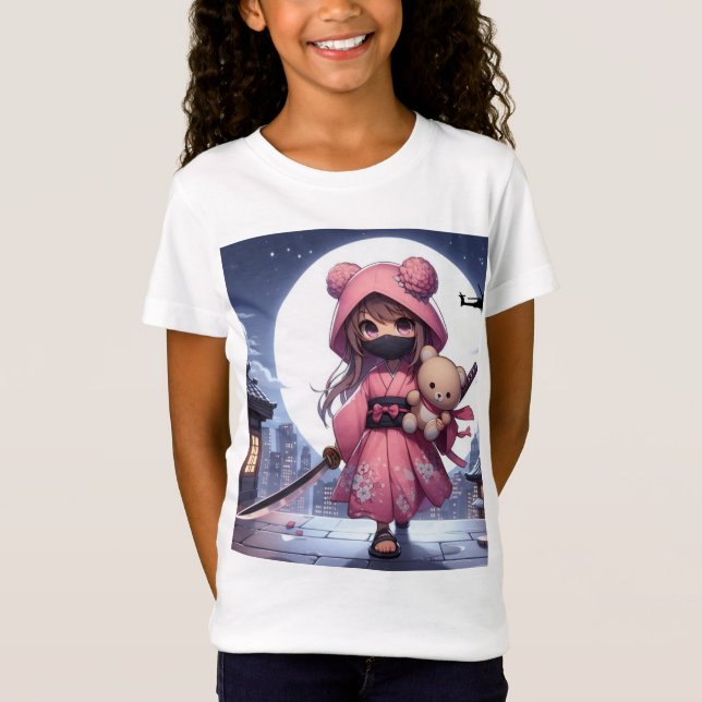 T-Shirt Cute ninja guerrière fille & teddy (Devant)