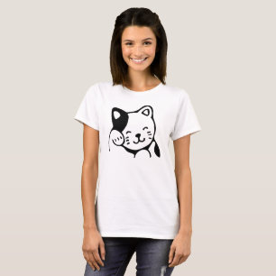 T-shirt Cute noir et blanc Kitty Chat Waving Bonjour