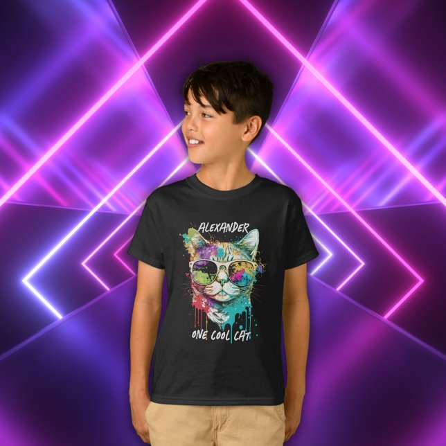 T-shirt Cute Nom Personnalisé Un Chat Cool Lunettes de sol (Créateur téléchargé)