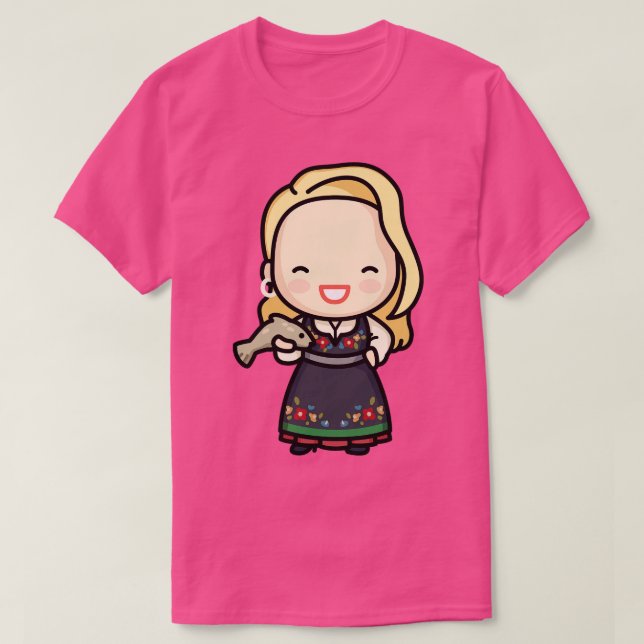 T-shirt Cute norvégienne fille en robe traditionnelle avec (Design devant)