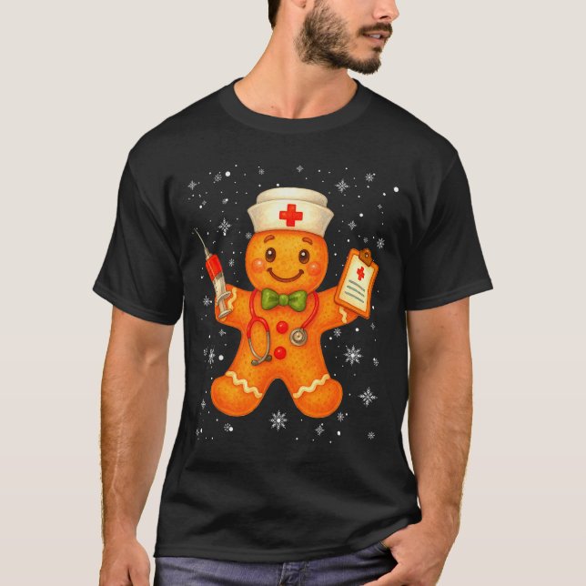 T-shirt Cute Nurse Gingerbread Pjs Christmas Xmas Nurse Rn (Devant)
