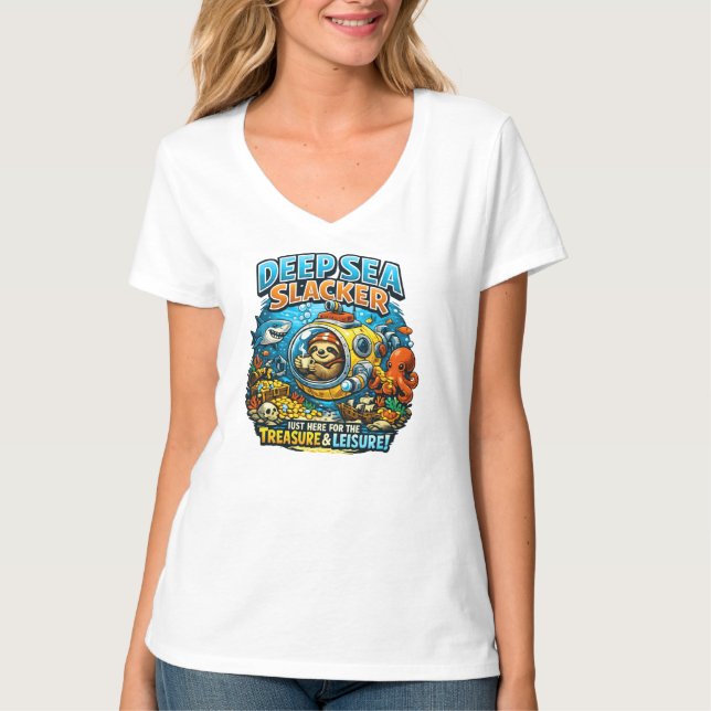 T-shirt Cute Ocean Adventure Humor, Funny Sloth Diving art (Devant)