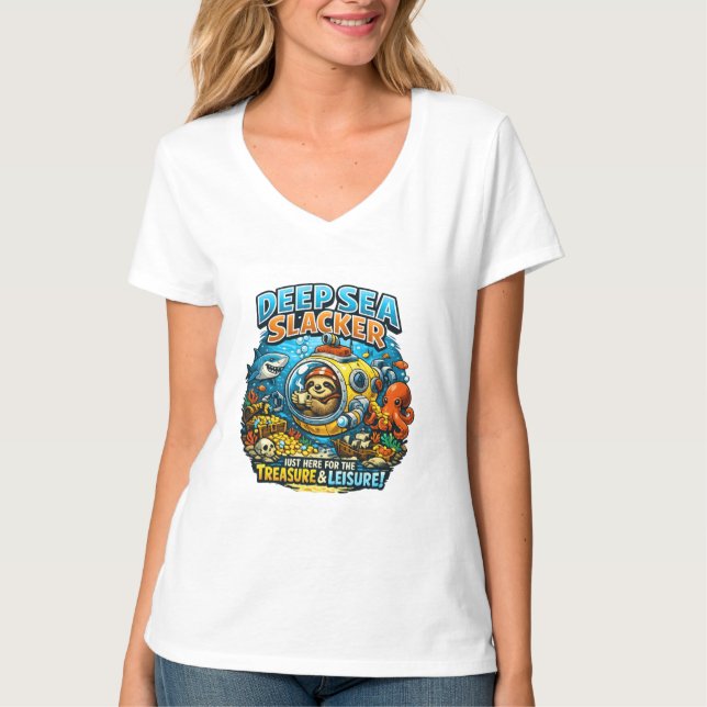 T-shirt Cute Ocean Adventure Humor, Funny Sloth Diving art (Devant)