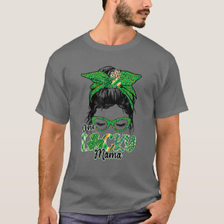 T-shirt Cute One Lucky Mama Messy Bun Happy St Patricks Da