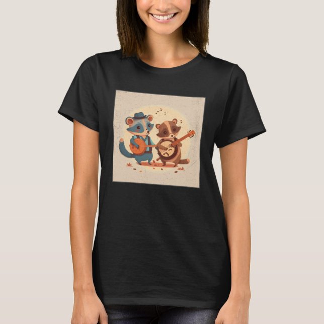 T-shirt Cute Opposum Racoon Illustration Friends Instrumen (Devant)