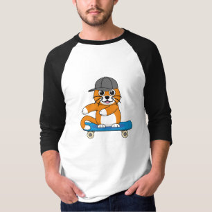 T-shirt Cute Orange Chat sur Skateboard Cartoon