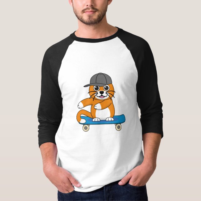 T-shirt Cute Orange Chat sur Skateboard Cartoon (Devant)