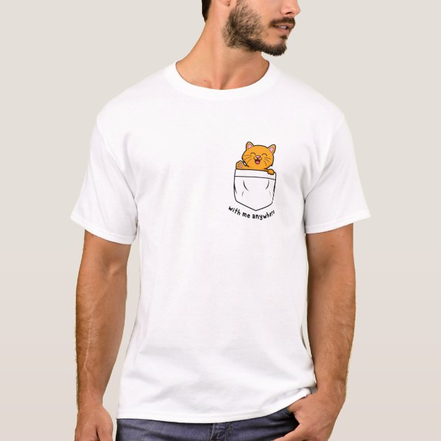 T-shirt Cute Orange Chat Waving Hello (Devant)