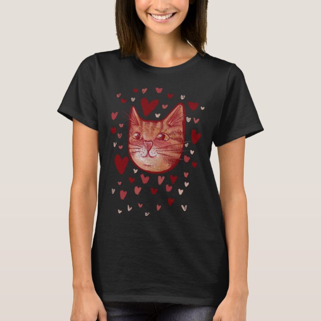 T-shirt Cute orange kitty cat Love Valentine (Devant)