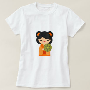 T-shirt Cute orange Kokeshi poupées japonaises