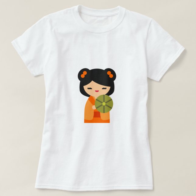 T-shirt Cute orange Kokeshi poupées japonaises (Design devant)