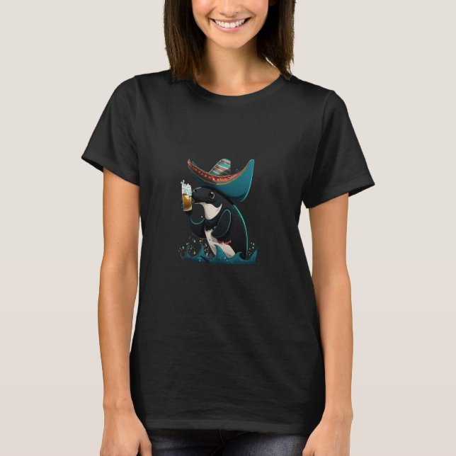 T-shirt Cute Orca Animal Orca Drinking Beer  1 (Devant)