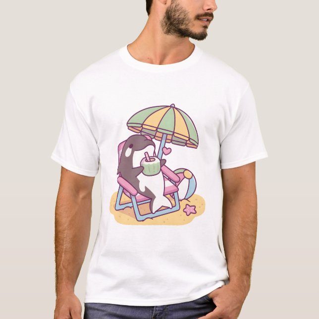 T-shirt Cute Orca Chilling Under Beach Umbrella (Devant)