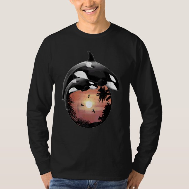 T-shirt Cute Orca Whales Samoa Polynesia Style coucher de  (Devant)