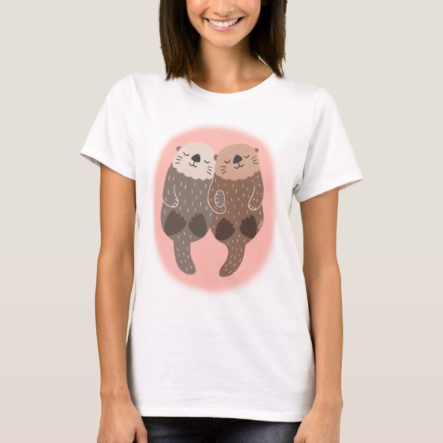 T-shirt Cute Otter Couple bras verrouillés Happy Otter gra (Devant)