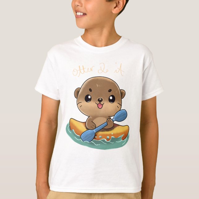 T-shirt Cute Otter Kayaking (Devant)
