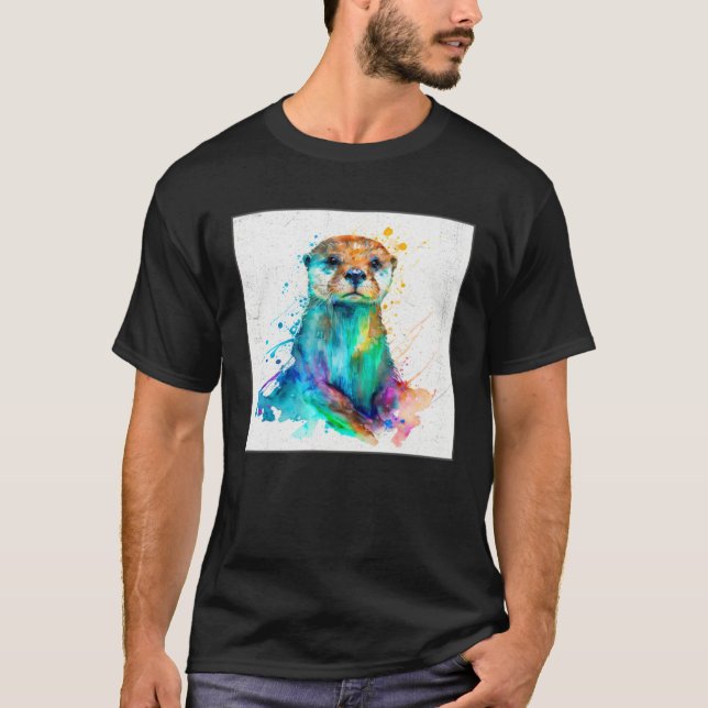 T-shirt Cute Otter Paint Splatter Illustration Colorful Wa (Devant)