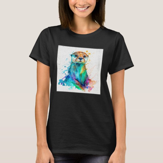T-shirt Cute Otter Paint Splatter Illustration Colorful Wa (Devant)