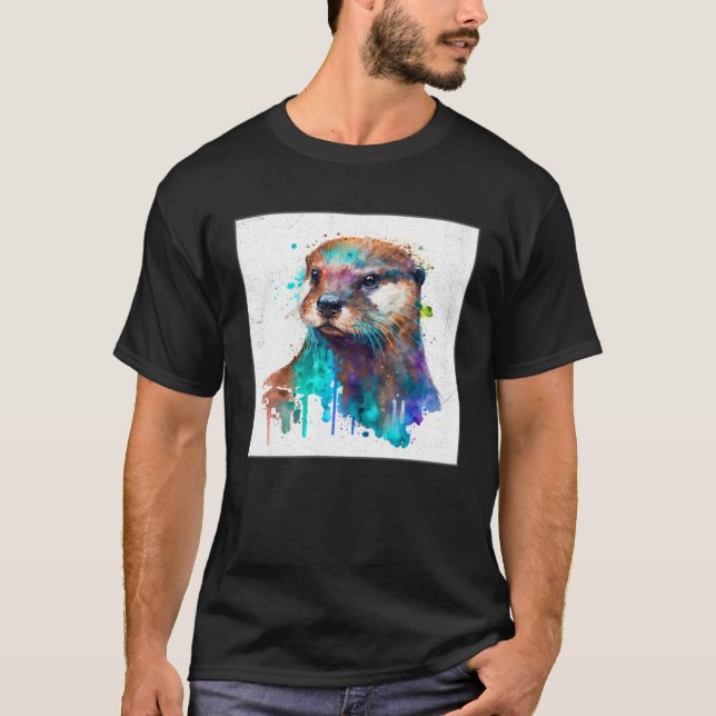 T-shirt Cute Otter Paint Splatter Illustration Colorful Wa (Devant)