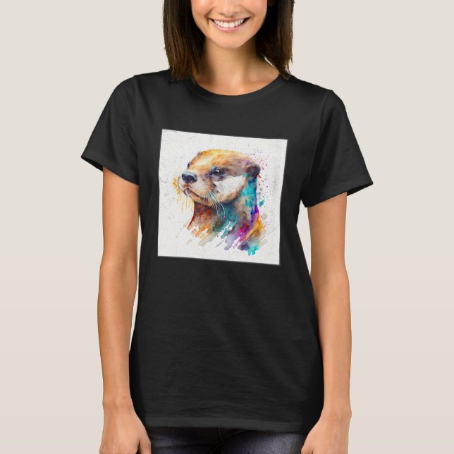 T-shirt Cute Otter Paint Splatter Illustration Colorful Wa (Devant)
