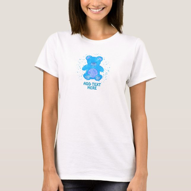 T-shirt Cute Ours Teddy Texte personnalisé bleu (Devant)