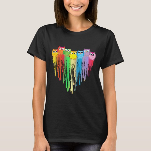 T-shirt Cute Owl Heart Lgbtq Proud Gay Pride Month Colourf (Devant)
