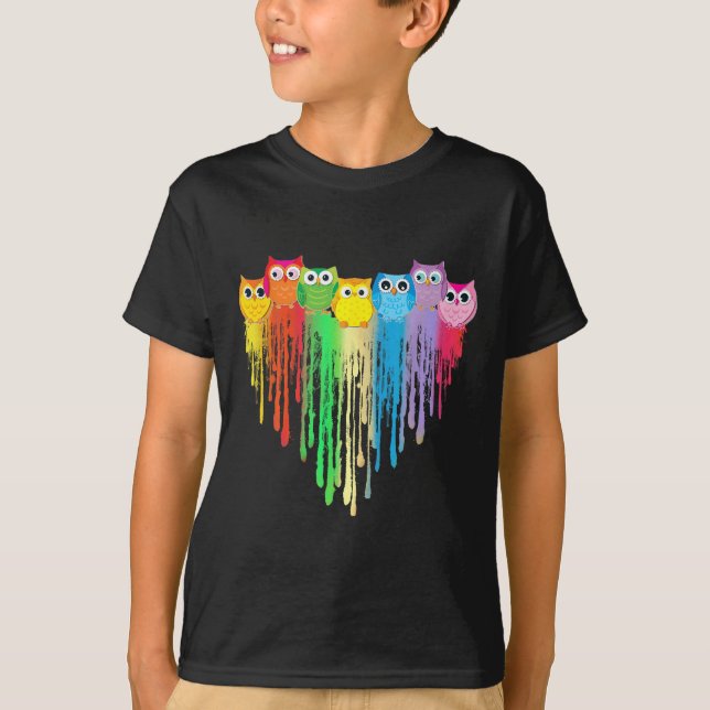 T-shirt Cute Owl Heart Lgbtq Proud Gay Pride Month Colourf (Devant)