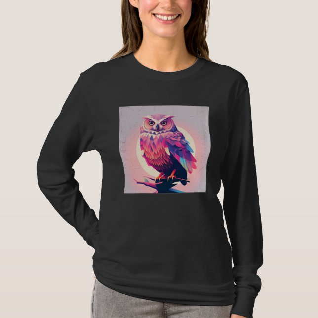 T-shirt Cute Owl Illustration Modern Artwork Pink Women Ki (Devant)