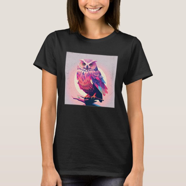 T-shirt Cute Owl Illustration Modern Artwork Pink Women Ki (Devant)