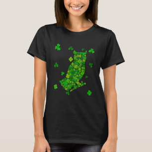 T-shirt Cute Owl Shamrock Irlandais Animaux Jour de la Sai
