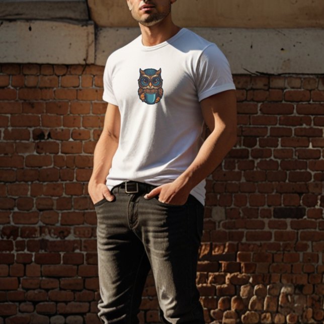 T-shirt "Cute Owl with Coffee Cup" Conception amusante (Créateur téléchargé)