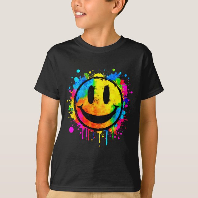 T-shirt Cute Paint Splash Happy Smile Face 70s Tie Dye Smi (Devant)
