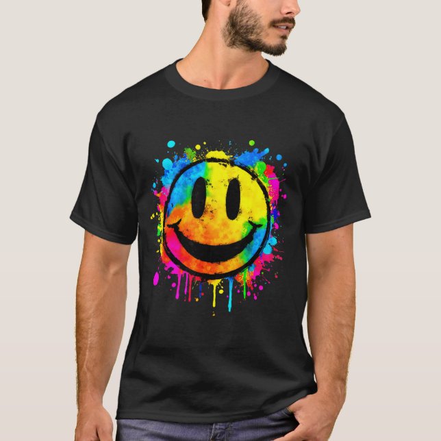 T-shirt Cute Paint Splash Happy Smile Face 70s Tie Dye Smi (Devant)