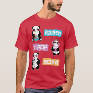 T-shirt Cute Panda Anime Ramen K Pop Boba Bubble Tea Femme