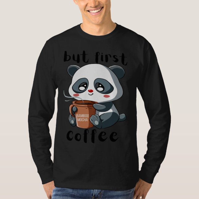 T-shirt Cute Panda Bear Holding Coffee Cup Mocha Latte Cap (Devant)