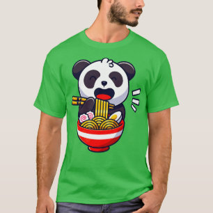 T-shirt Cute Panda Bear Mange Ramen Noodé Soupe