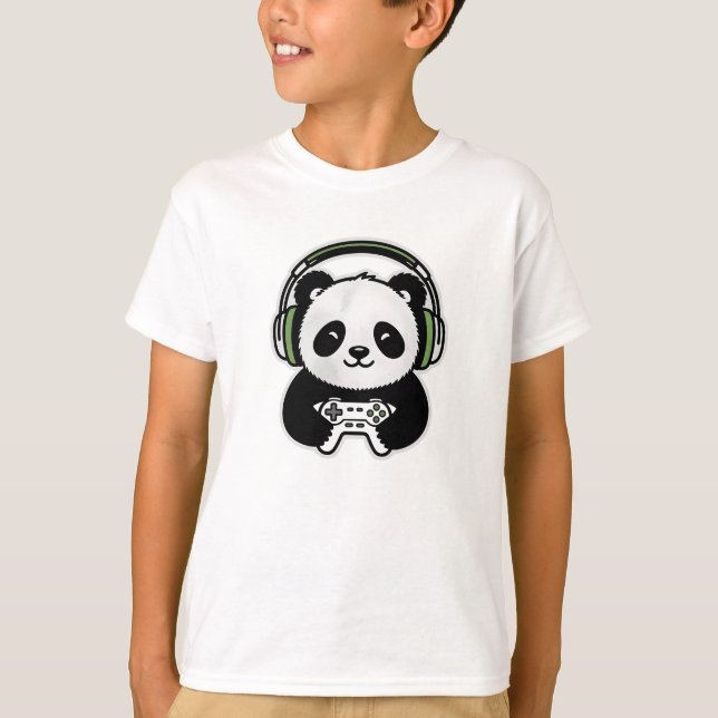 T-shirt Cute Panda Gamer - Kawaii Gaming Panda with Headse (Devant)