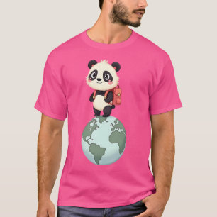 T-shirt Cute Panda Globe-Trotter - Carto aventure voyage