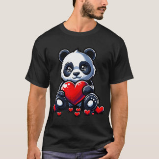 T-shirt Cute Panda Heart Valentines Jour Couple Hommes Fem