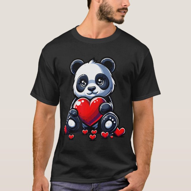 T-shirt Cute Panda Heart Valentines Jour Couple Hommes Fem (Devant)