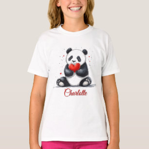 T-shirt Cute Panda Holding Heart avec nom personnalisable