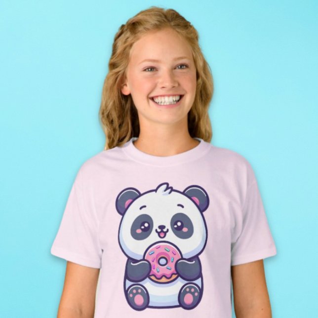 T-shirt Cute Panda Manger de la beigne avec des arroses Ka (Cute Panda Eating Donut with Sprinkles Kawaii Food T-Shirt)