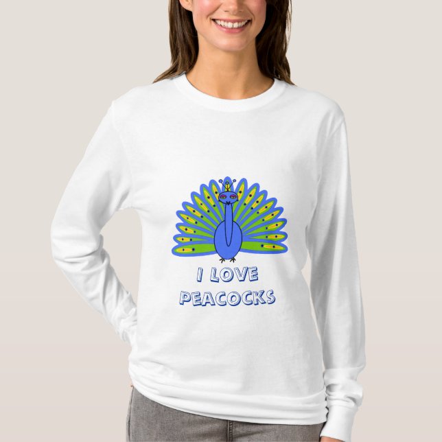 T-shirt Cute paon en bleu et vert (Devant)