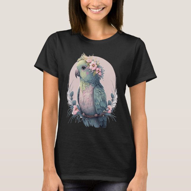 T-shirt Cute Parakeet Budgie Bird Flower Crown Pet Birds (Devant)