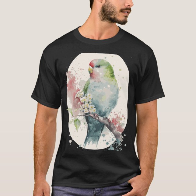 T-shirt Cute Parakeet Japanese Cherry Blossom Budgie Sakur (Devant)