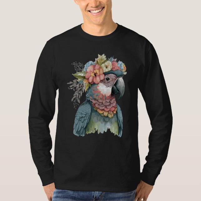 T-shirt Cute Parrot Macaw Bird Flower Crown Pet Birds (Devant)