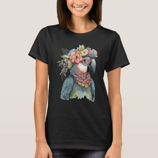 T-shirt Cute Parrot Macaw Bird Flower Crown Pet Birds (Devant)