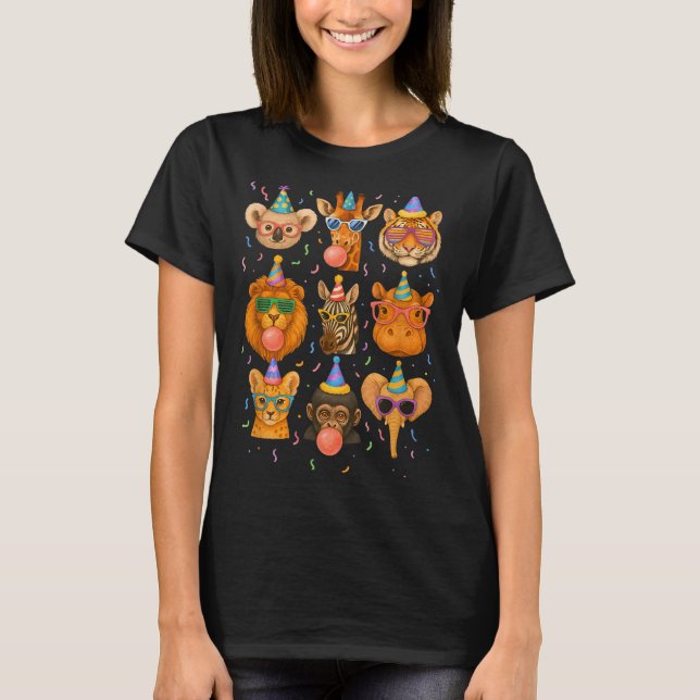 T-shirt Cute Party Animals Birthday Wildlife Zoo Birthday  (Devant)